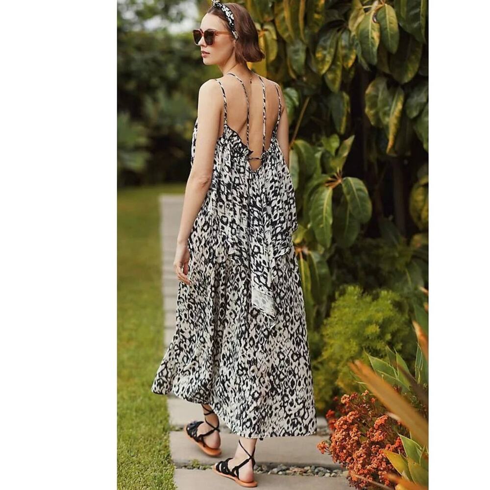 New Anthropologie Strappy Midi Dress $138 XXS 00 Black & White Cover-Up - Picture 3 of 9